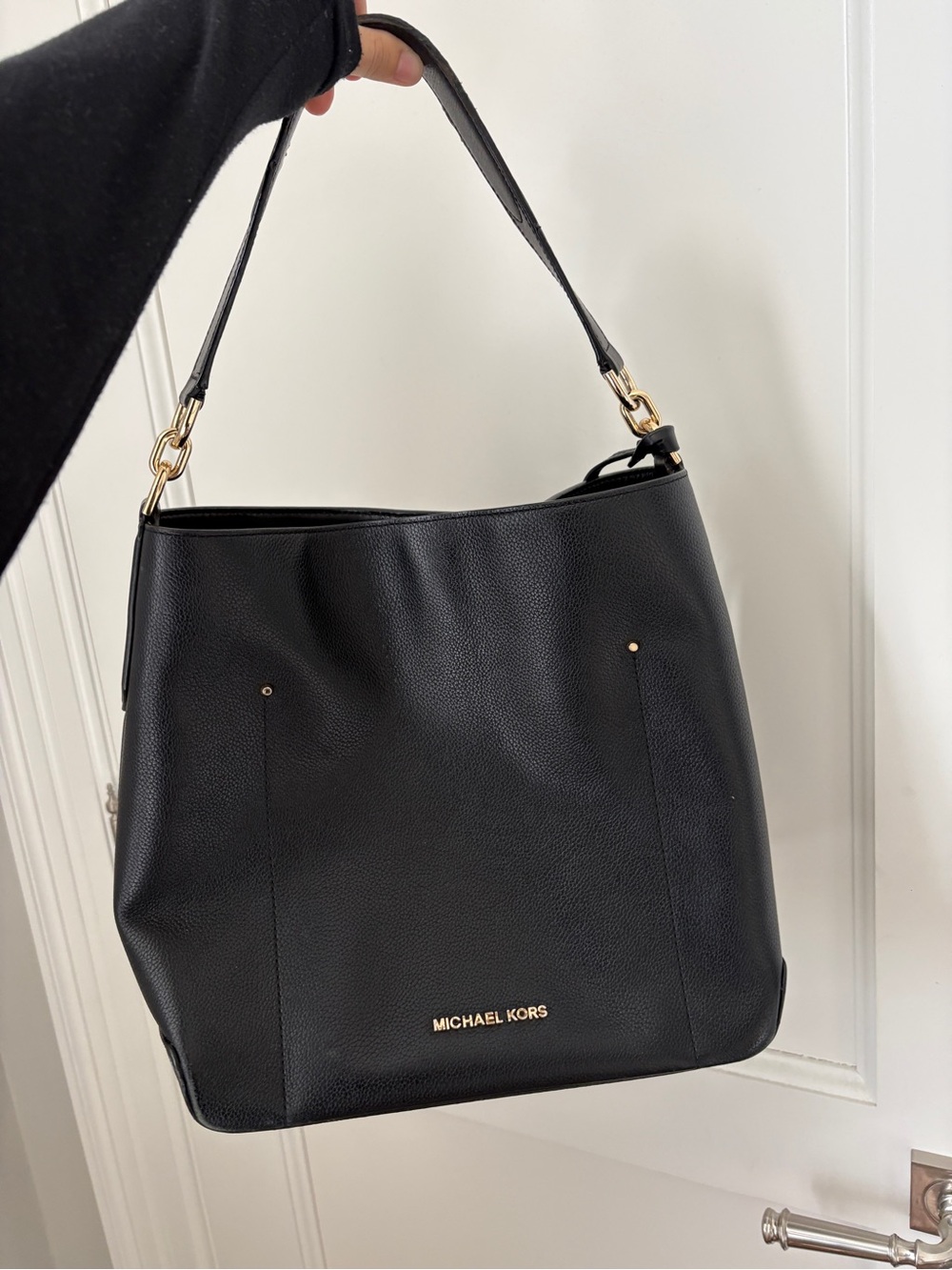 Michael Kors Black Leather Shoulder Hobo with Gold Hardware